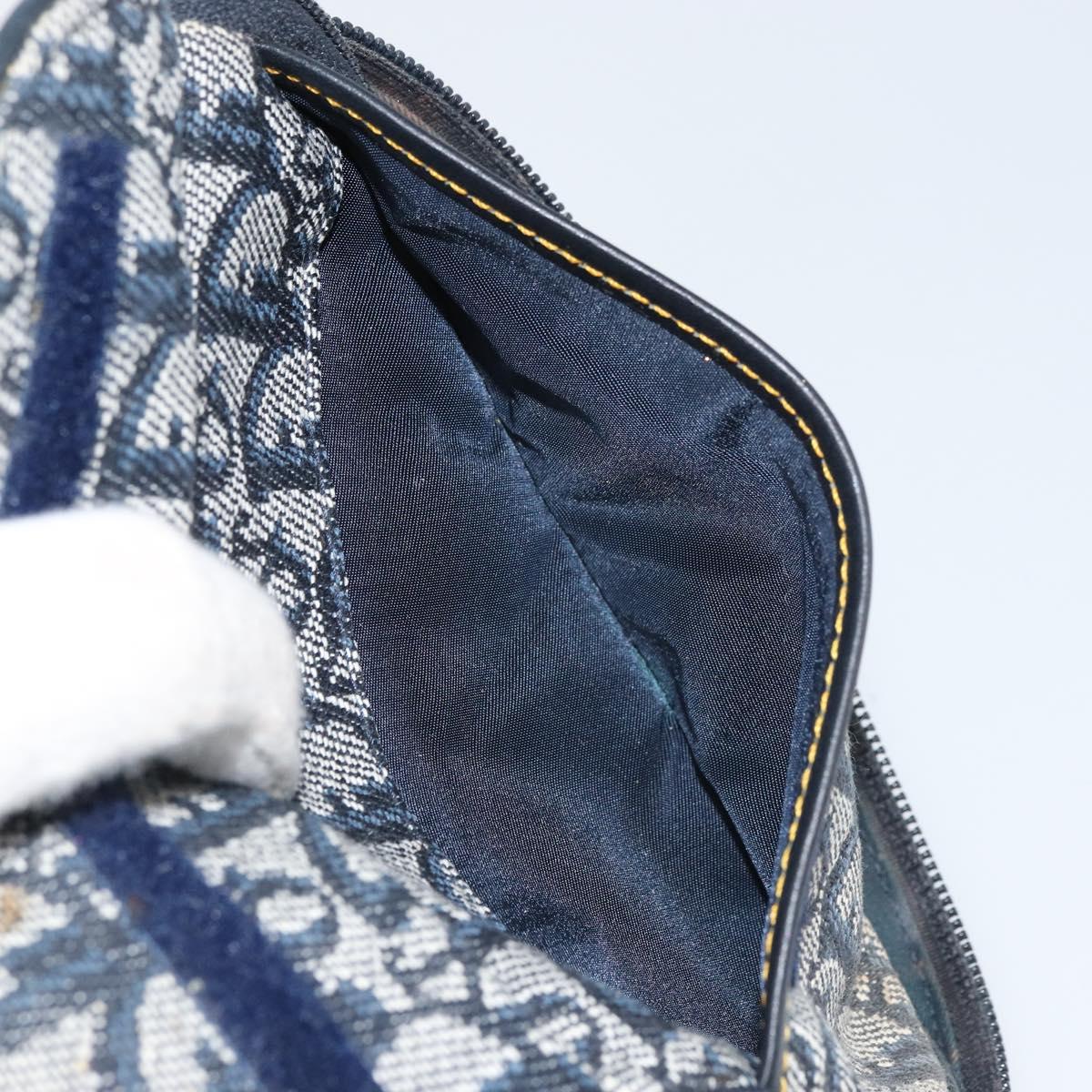 Christian Dior Trotter Canvas Saddle Pouch Navy Gold Auth 163209