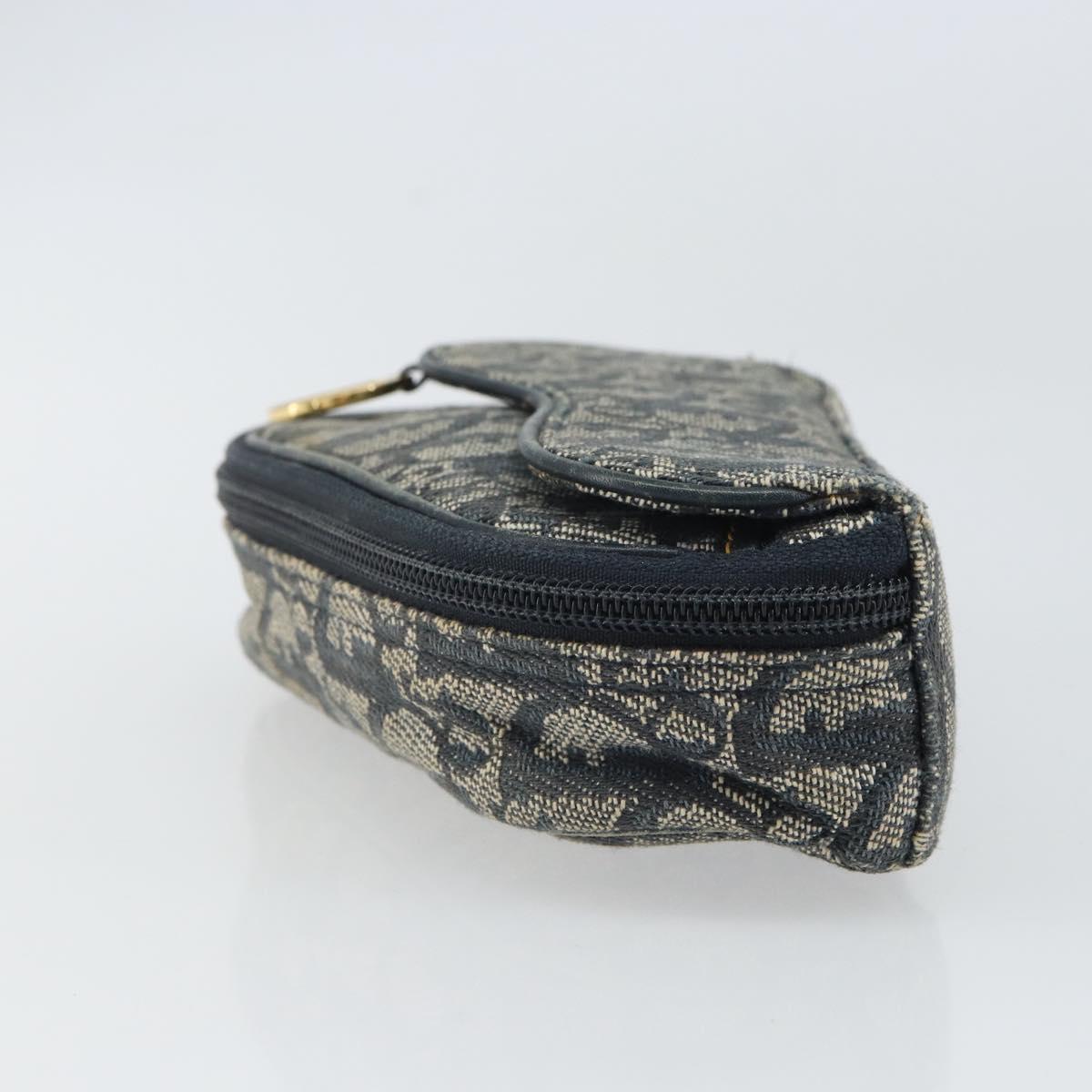 Christian Dior Trotter Canvas Saddle Pouch Navy Gold Auth 163209