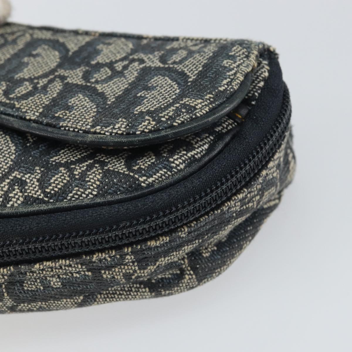 Christian Dior Trotter Canvas Saddle Pouch Navy Gold Auth 163209