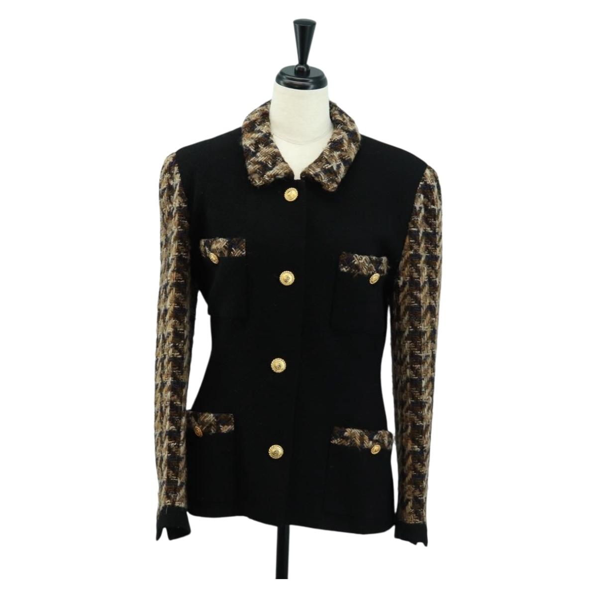 CHANEL Jacket Tweed Black CC Auth 163218SAM