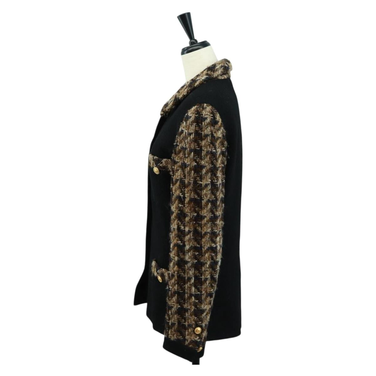 CHANEL Jacket Tweed Black CC Auth 163218SAM