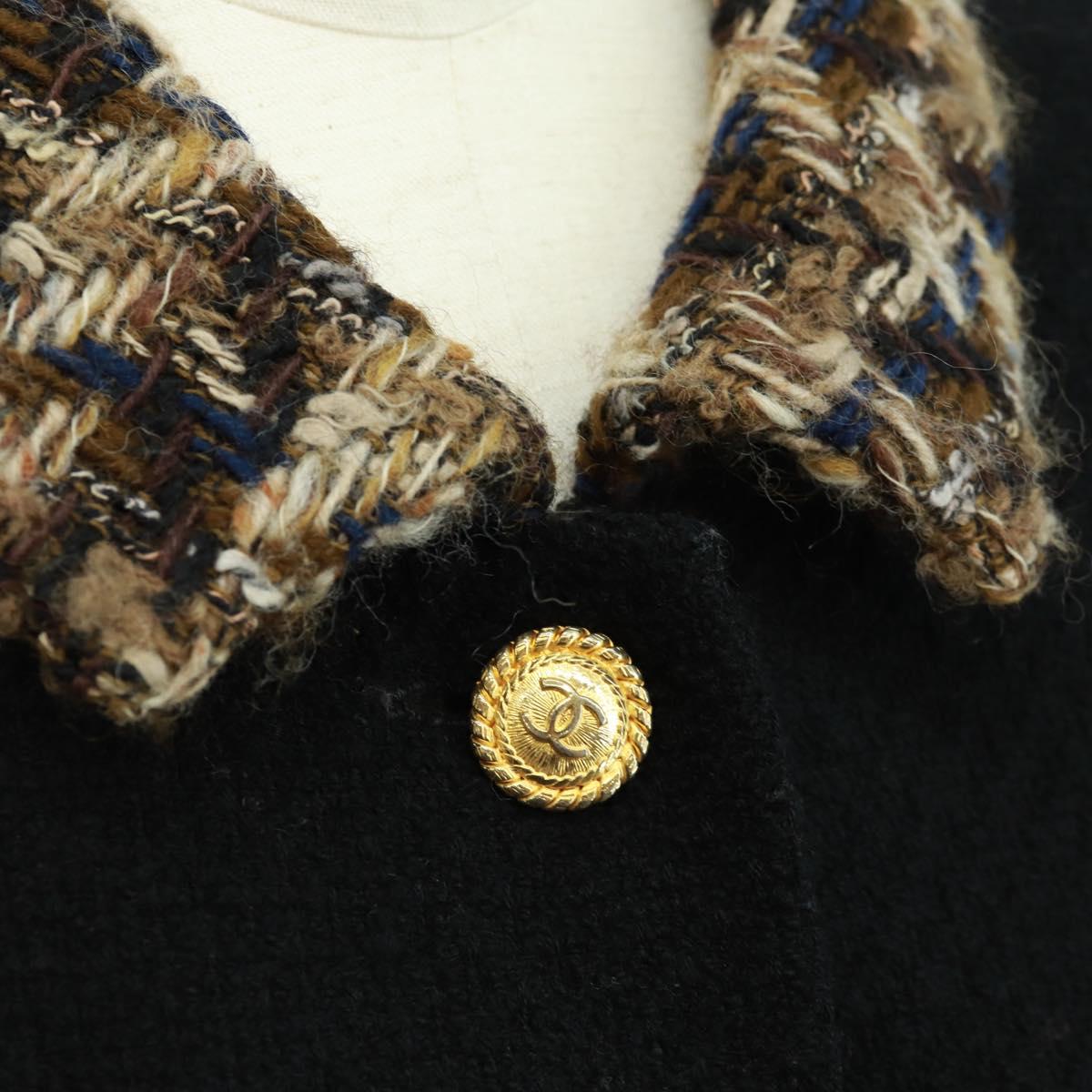 CHANEL Jacket Tweed Black CC Auth 163218SAM
