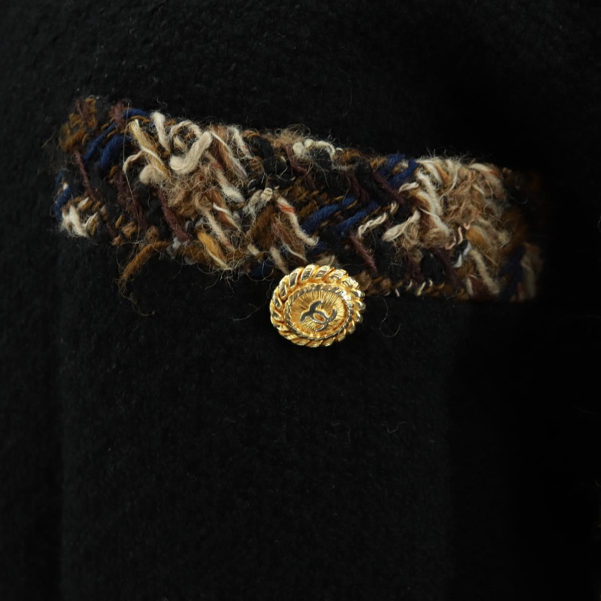 CHANEL Jacket Tweed Black CC Auth 163218SAM