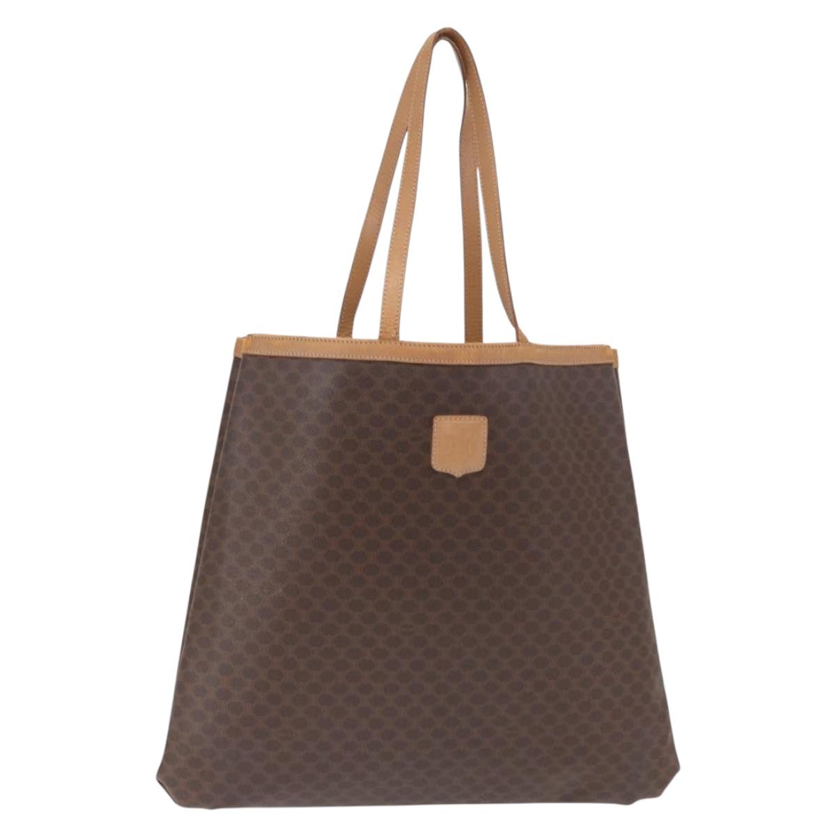 CELINE Macadam Canvas Tote Bag PVC Leather Brown Gold Auth 163231