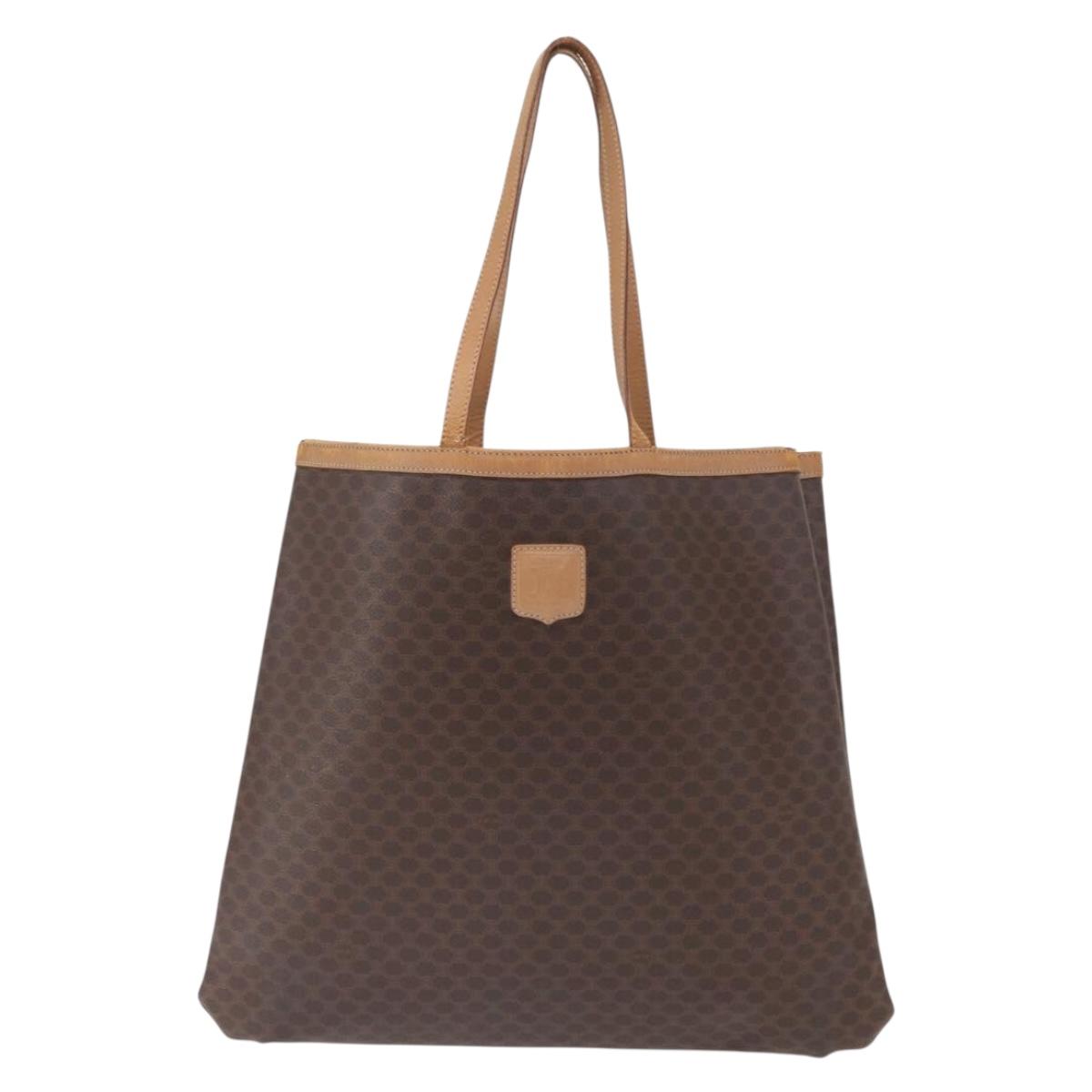 CELINE Macadam Canvas Tote Bag PVC Leather Brown Gold Auth 163231