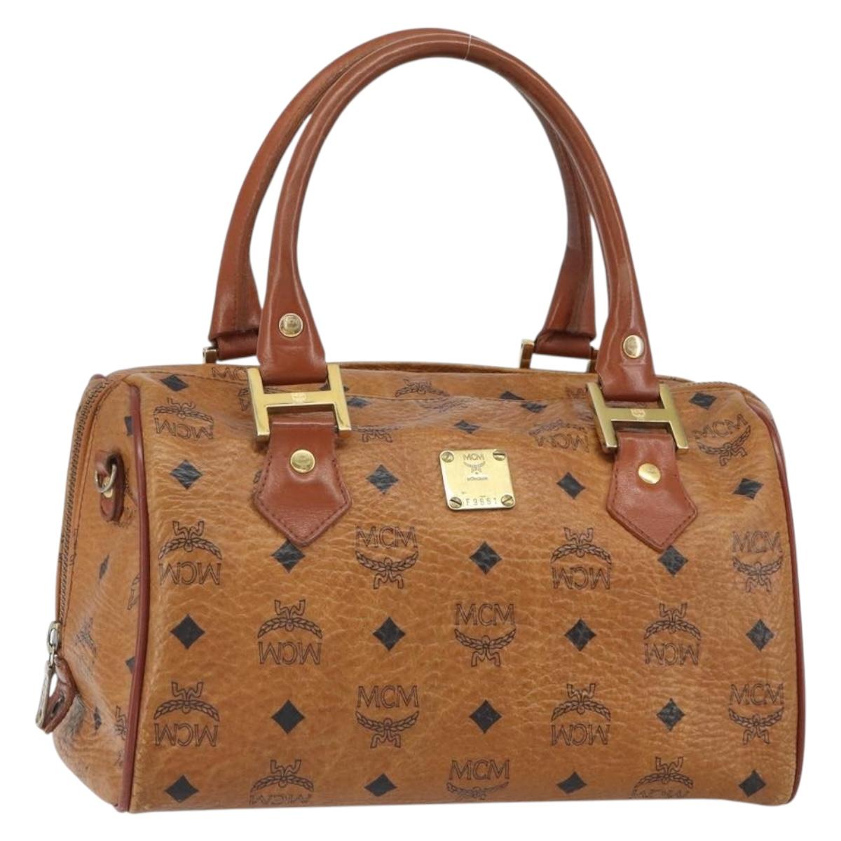 MCM Logogram Vicetos Boston Bag PVC Brown Gold Auth 163237