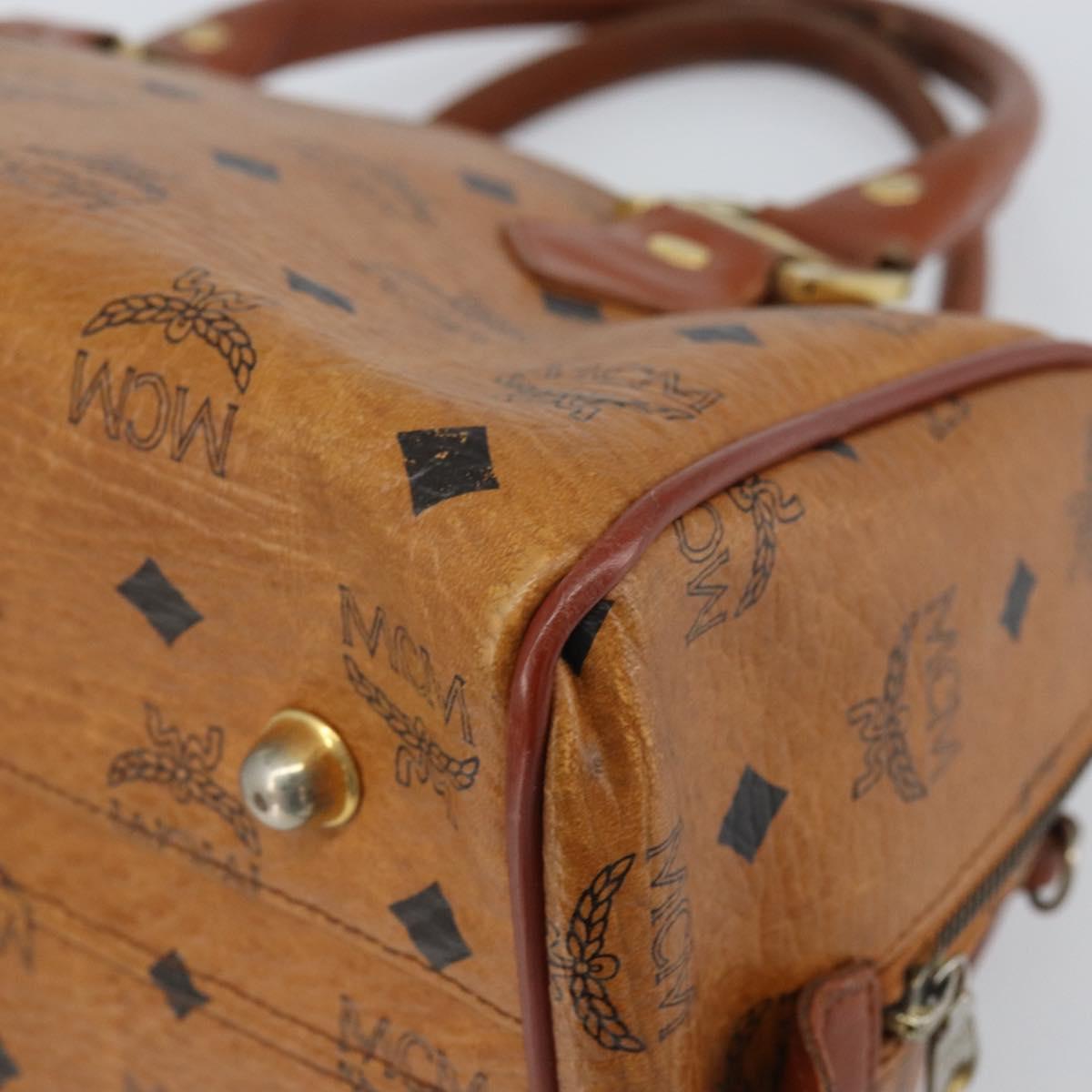 MCM Logogram Vicetos Boston Bag PVC Brown Gold Auth 163237