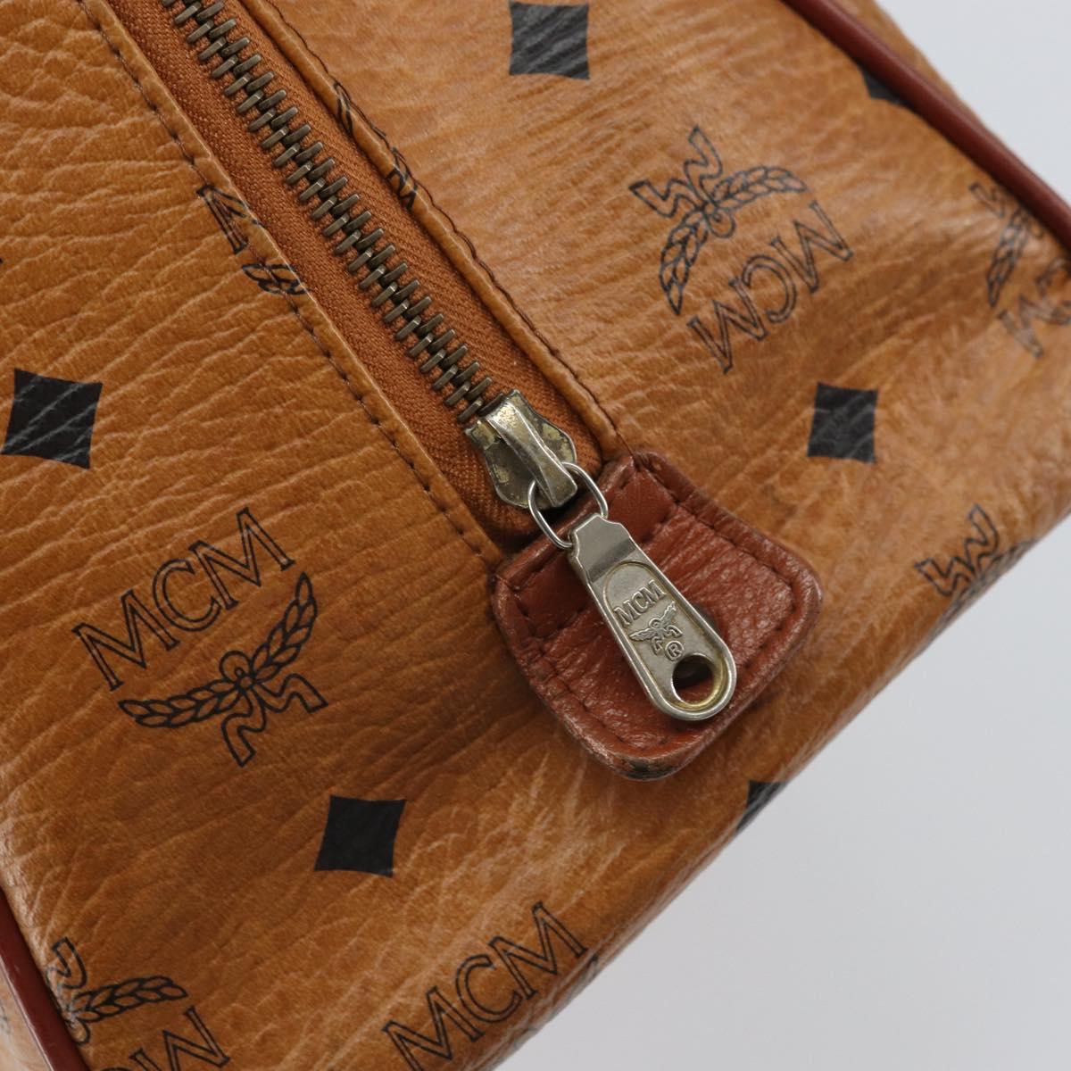 MCM Logogram Vicetos Boston Bag PVC Brown Gold Auth 163237
