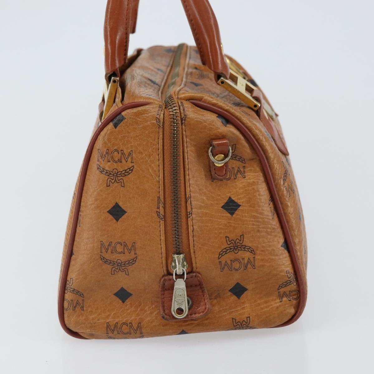 MCM Logogram Vicetos Boston Bag PVC Brown Gold Auth 163237