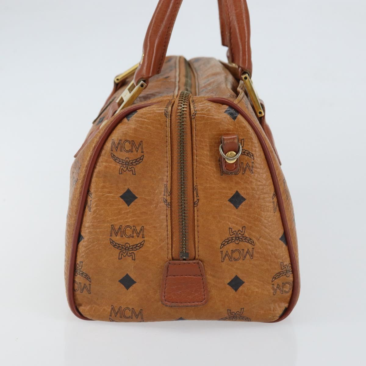 MCM Logogram Vicetos Boston Bag PVC Brown Gold Auth 163237
