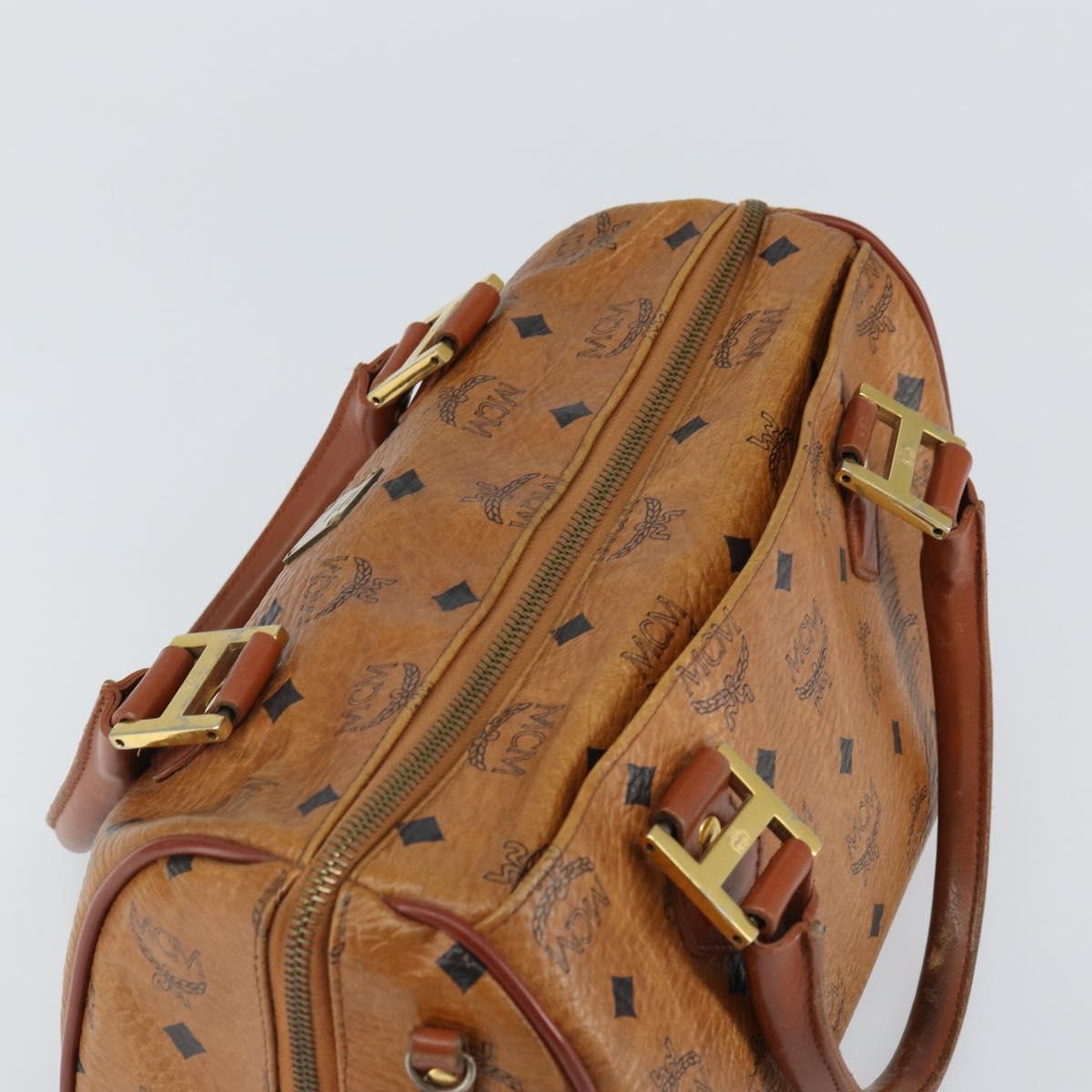 MCM Logogram Vicetos Boston Bag PVC Brown Gold Auth 163237