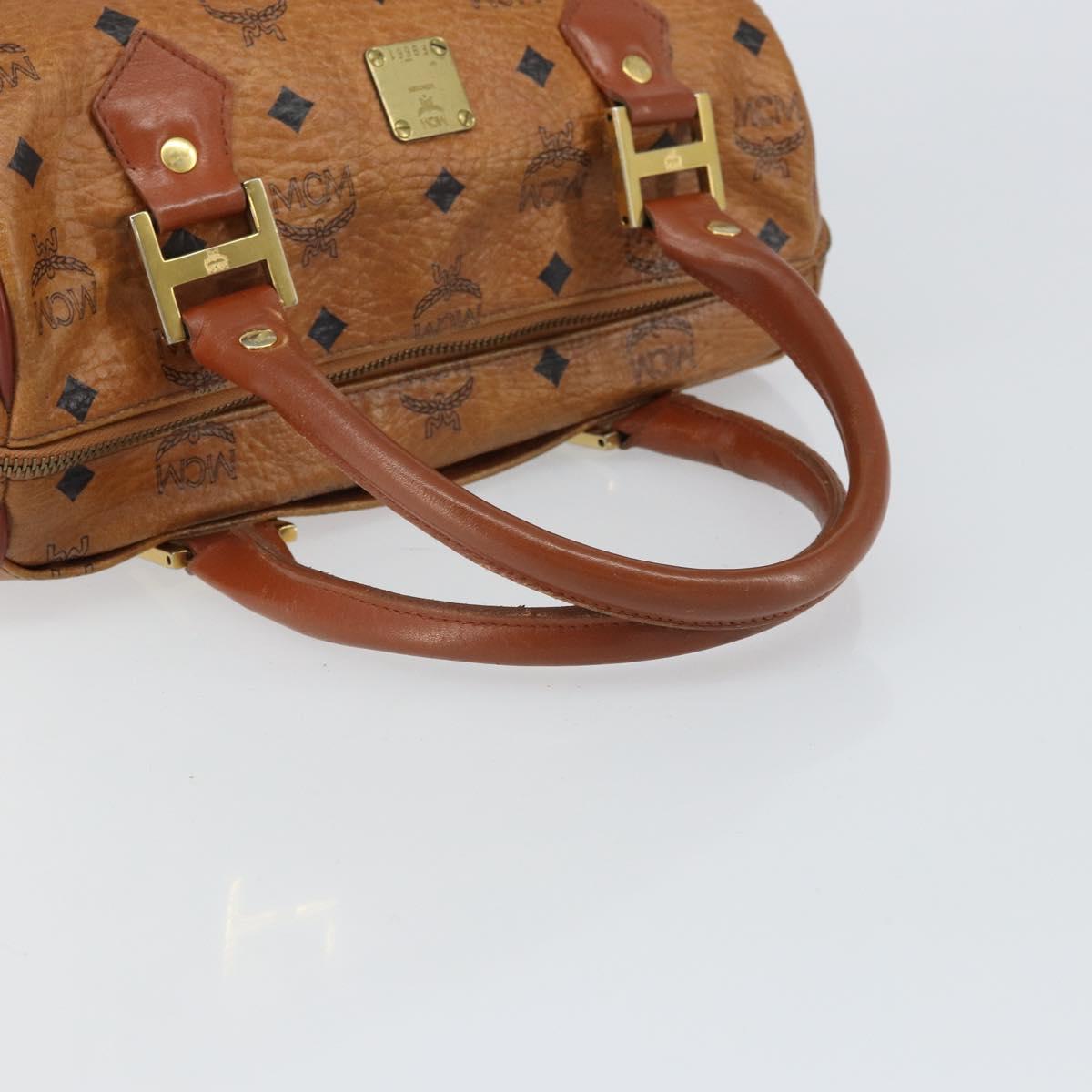 MCM Logogram Vicetos Boston Bag PVC Brown Gold Auth 163237