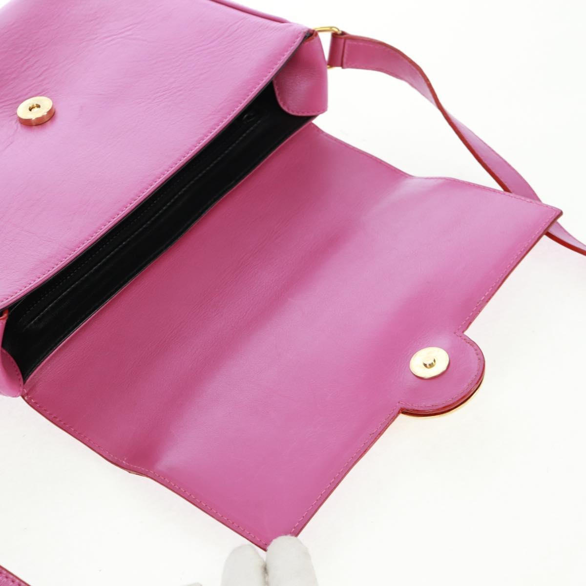 CELINE Circle Shoulder Bag Leather Pink Gold Auth 163248V