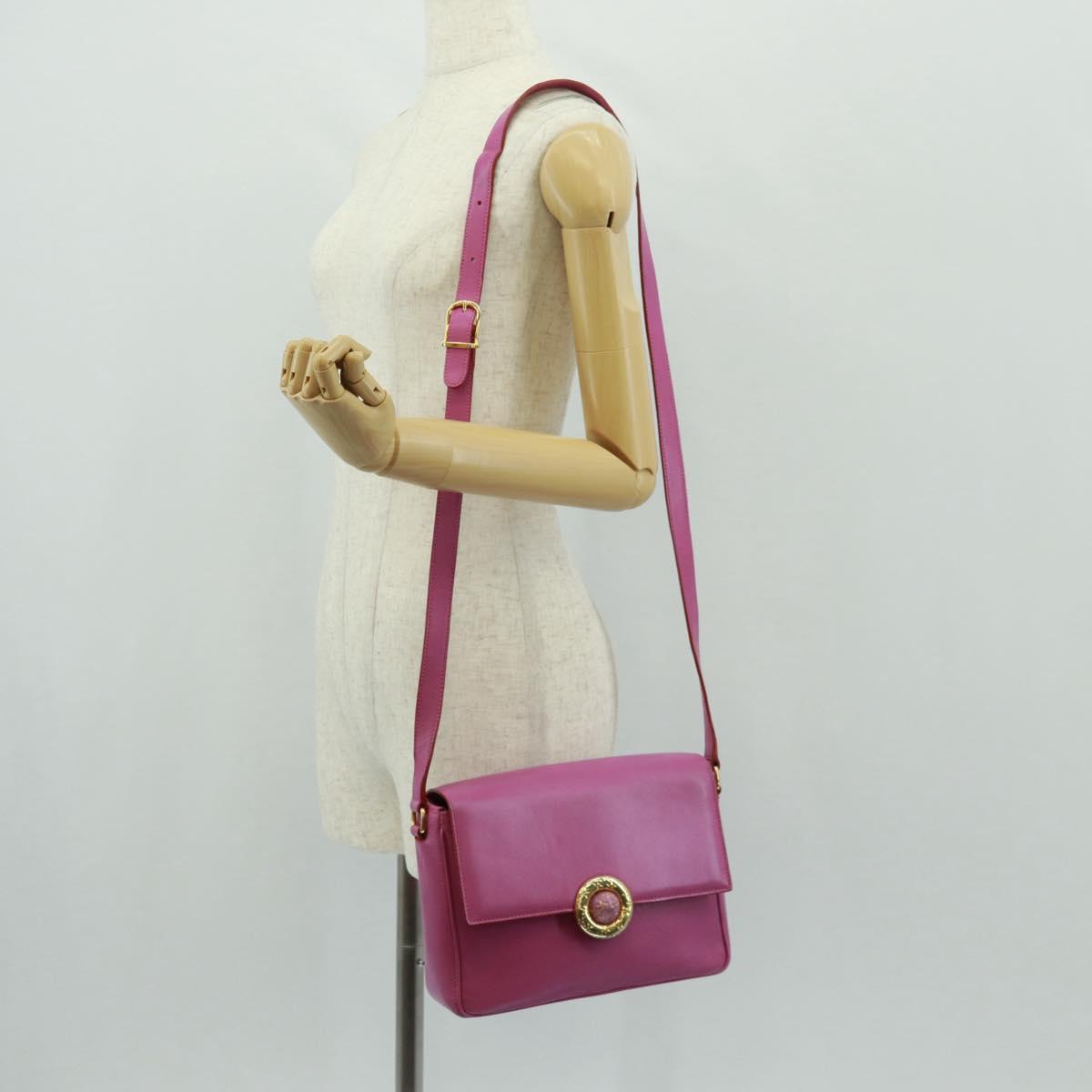 CELINE Circle Shoulder Bag Leather Pink Gold Auth 163248V