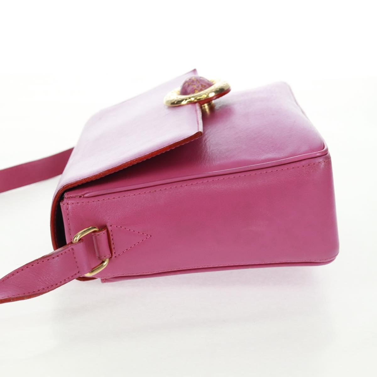 CELINE Circle Shoulder Bag Leather Pink Gold Auth 163248V