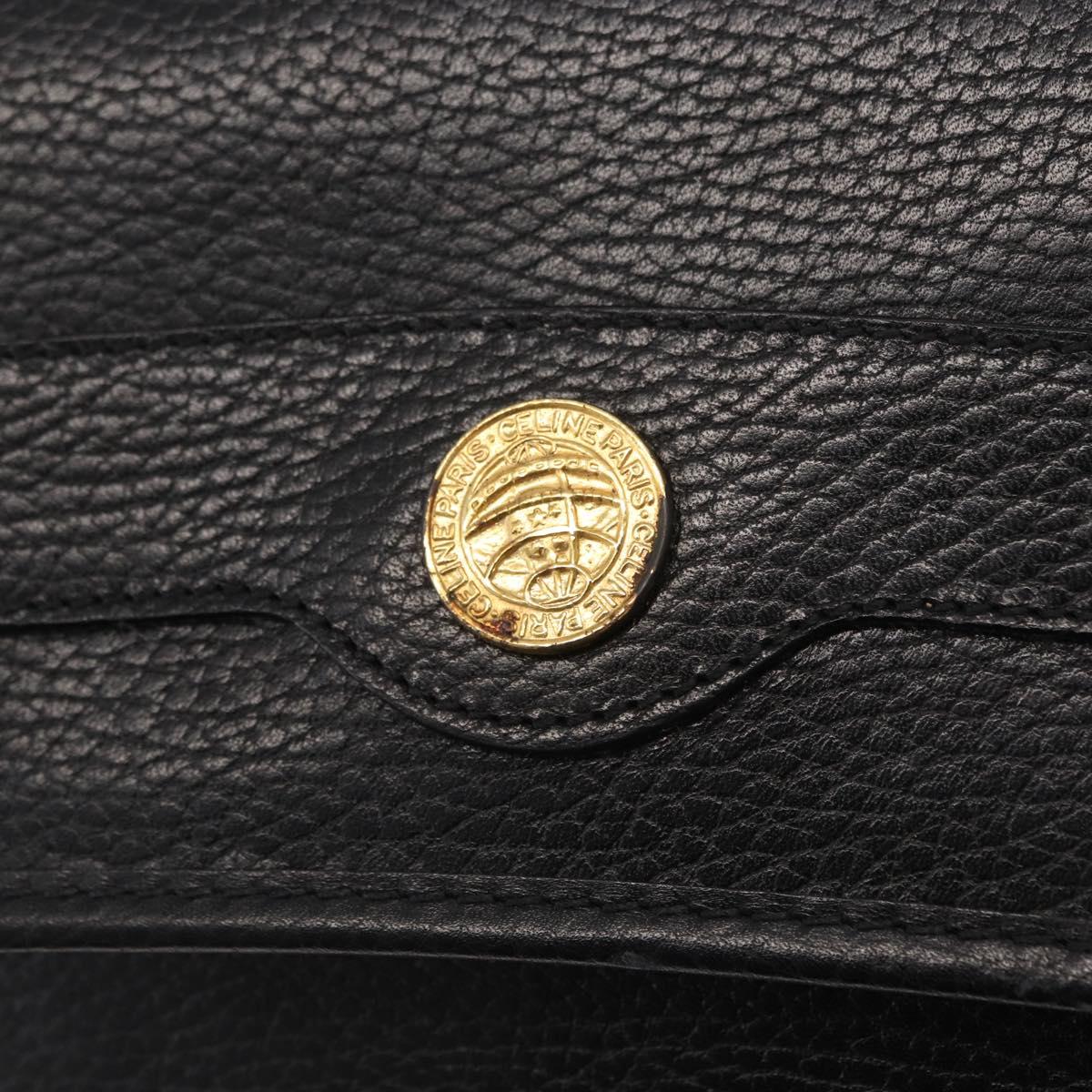 CELINE Medallion Chain Shoulder Bag Leather Black Gold Auth 163249