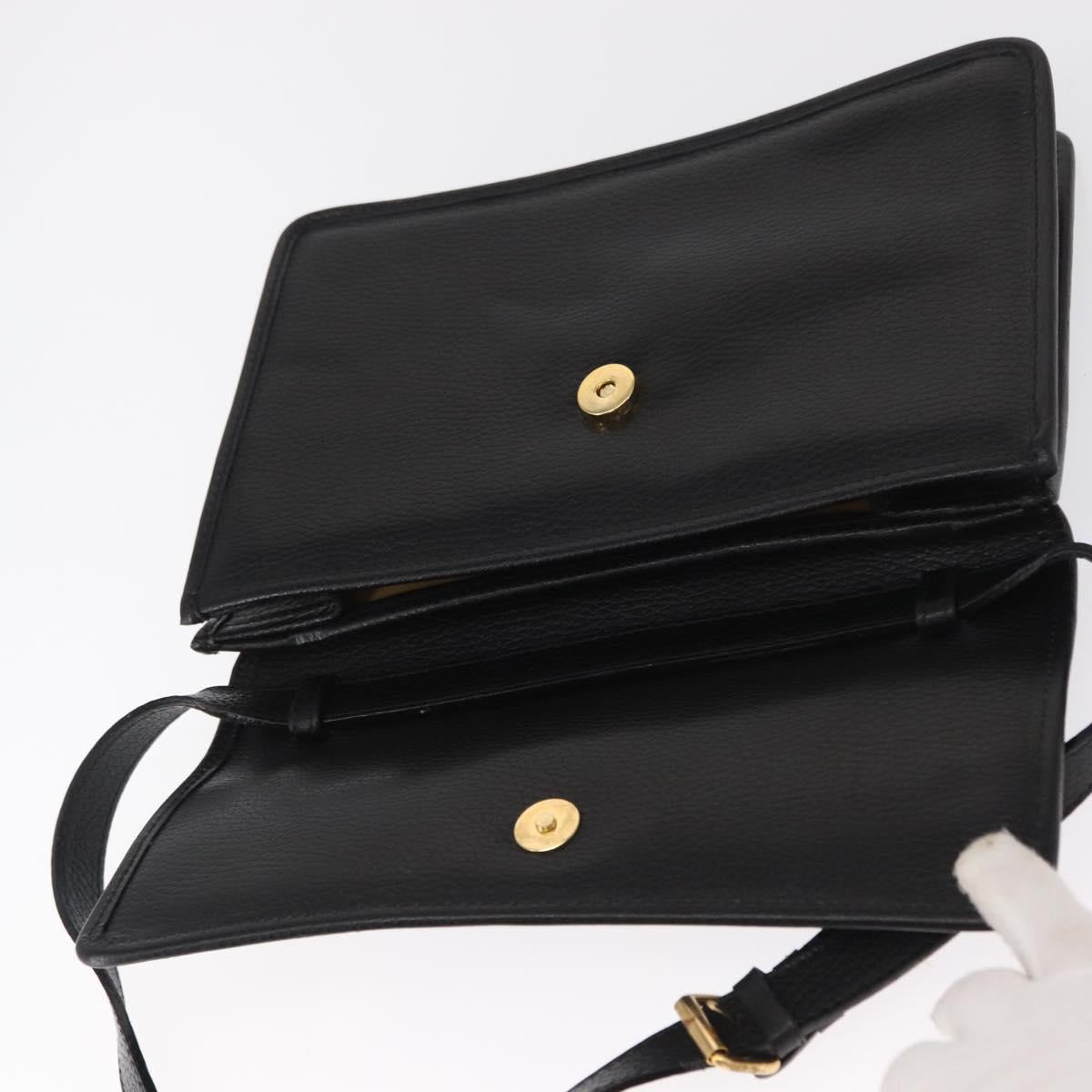 CELINE Medallion Chain Shoulder Bag Leather Black Gold Auth 163249