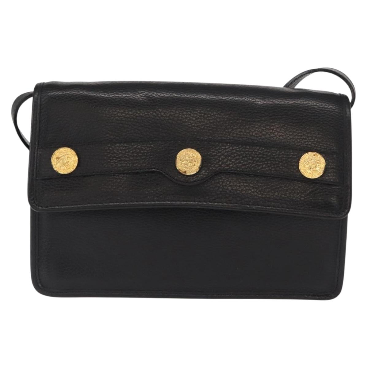 CELINE Medallion Chain Shoulder Bag Leather Black Gold Auth 163249