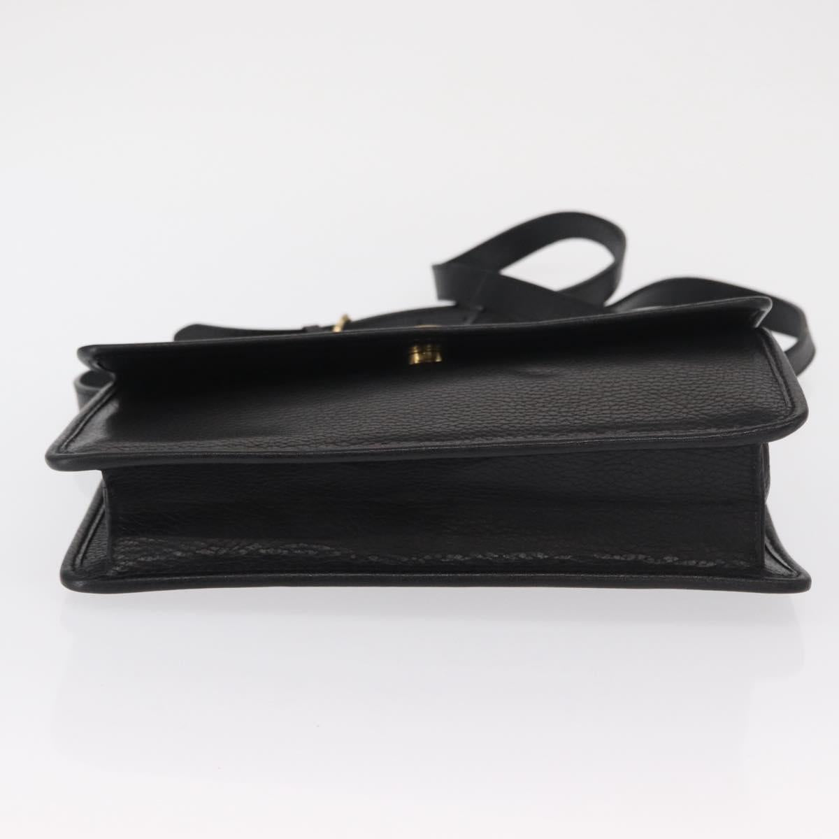 CELINE Medallion Chain Shoulder Bag Leather Black Gold Auth 163249