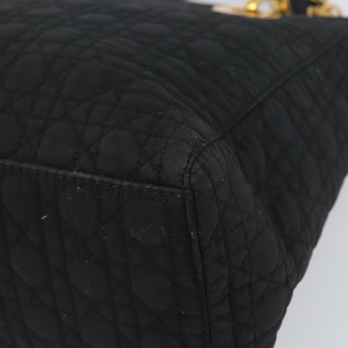 Christian Dior Lady Dior Canage Hand Bag Nylon Black Gold Auth 163252