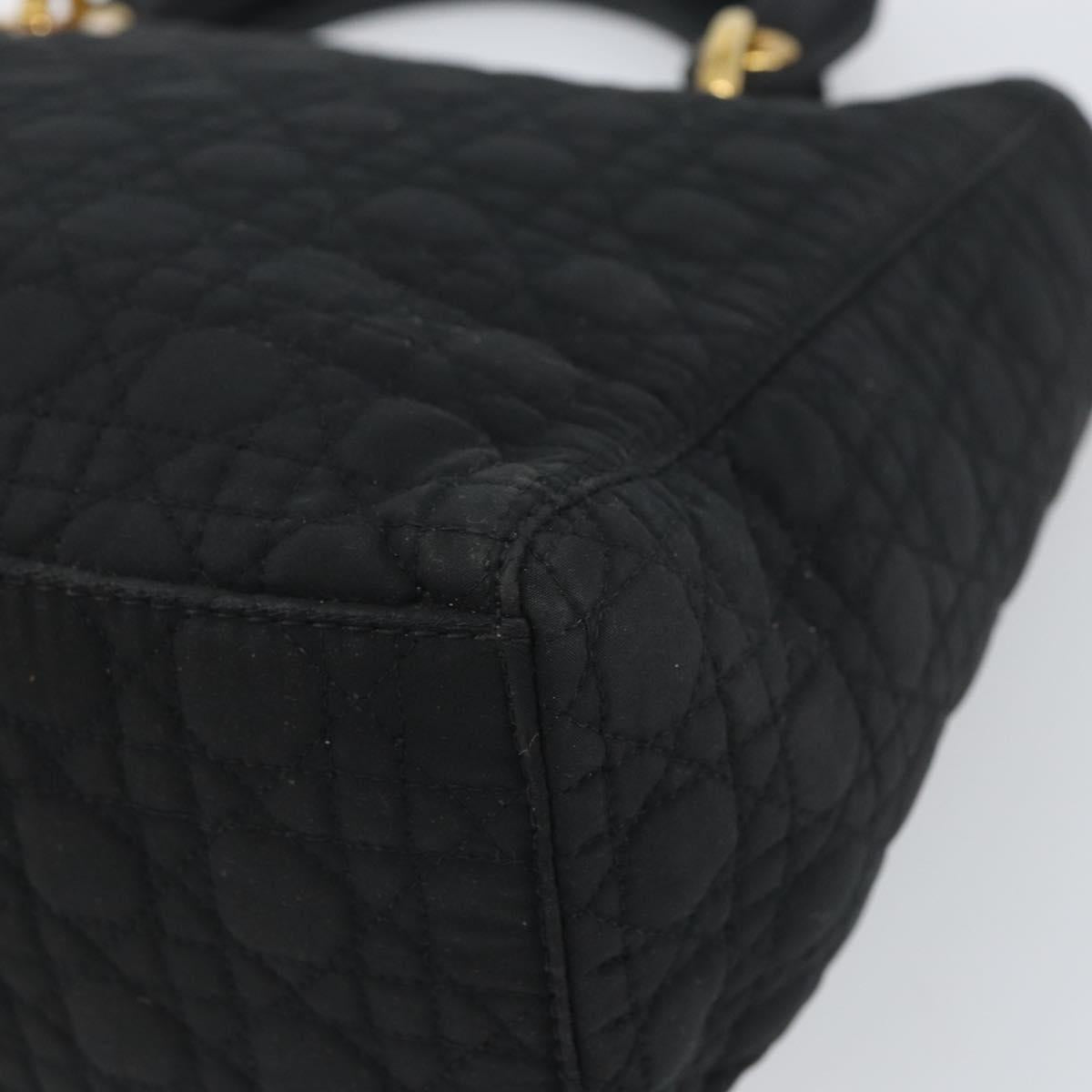Christian Dior Lady Dior Canage Hand Bag Nylon Black Gold Auth 163252