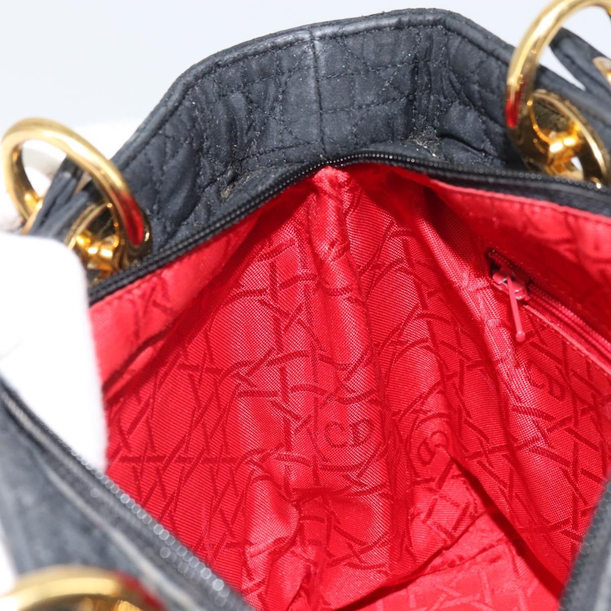 Christian Dior Lady Dior Canage Hand Bag Nylon Black Gold Auth 163252