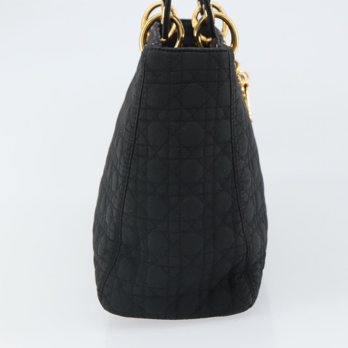 Christian Dior Lady Dior Canage Hand Bag Nylon Black Gold Auth 163252