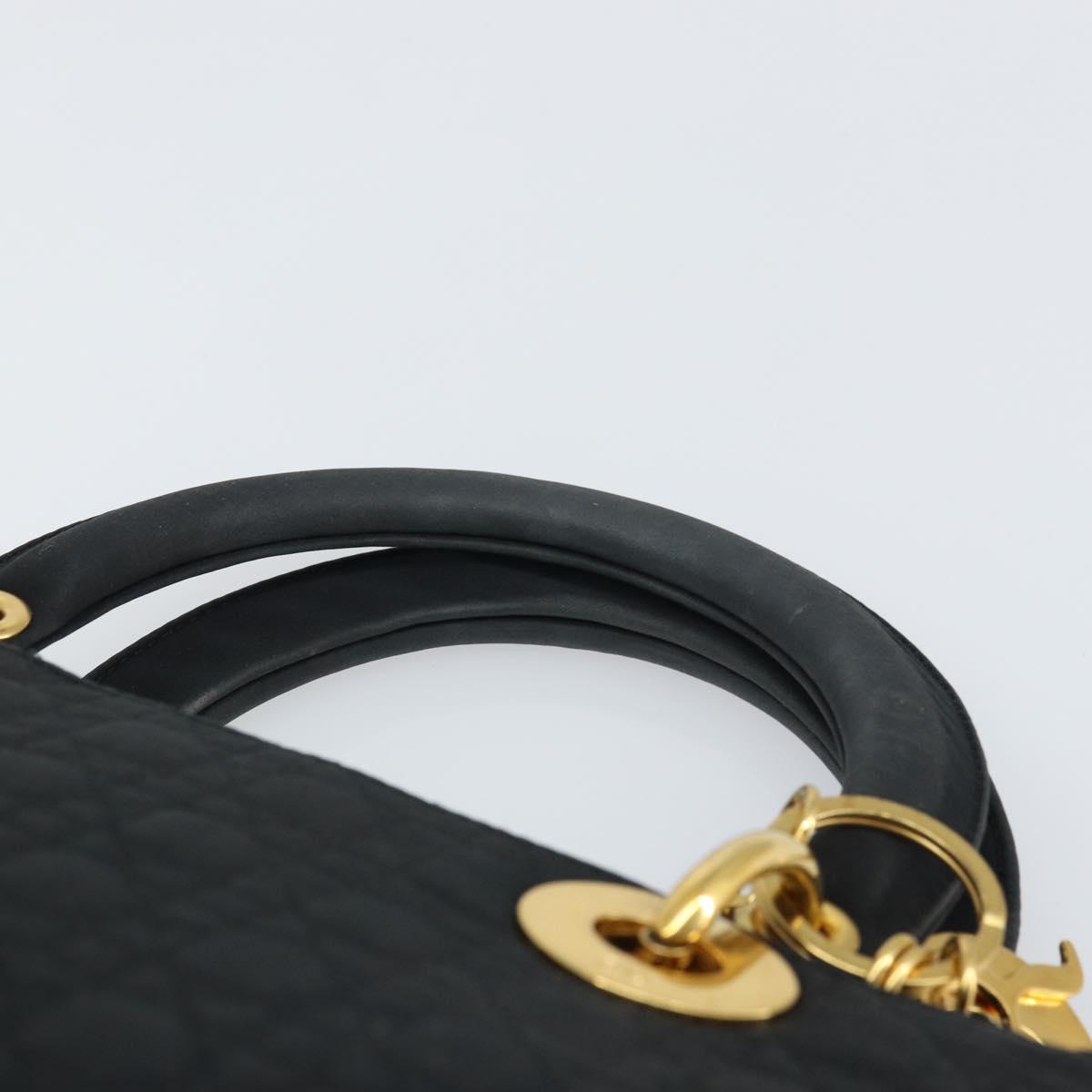 Christian Dior Lady Dior Canage Hand Bag Nylon Black Gold Auth 163252