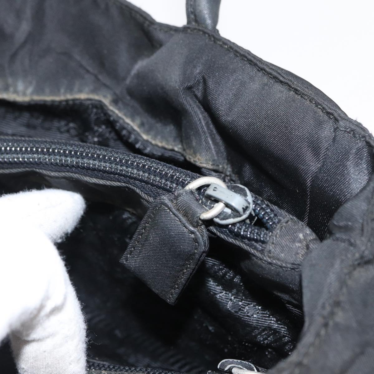 PRADA Hand Bag Nylon Black Silver Auth 163254