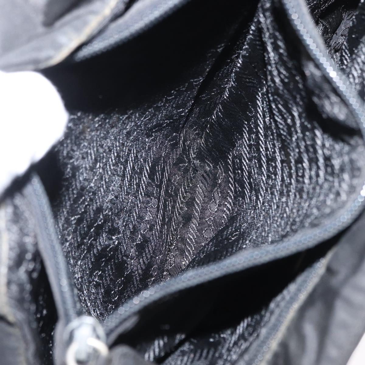 PRADA Hand Bag Nylon Black Silver Auth 163254