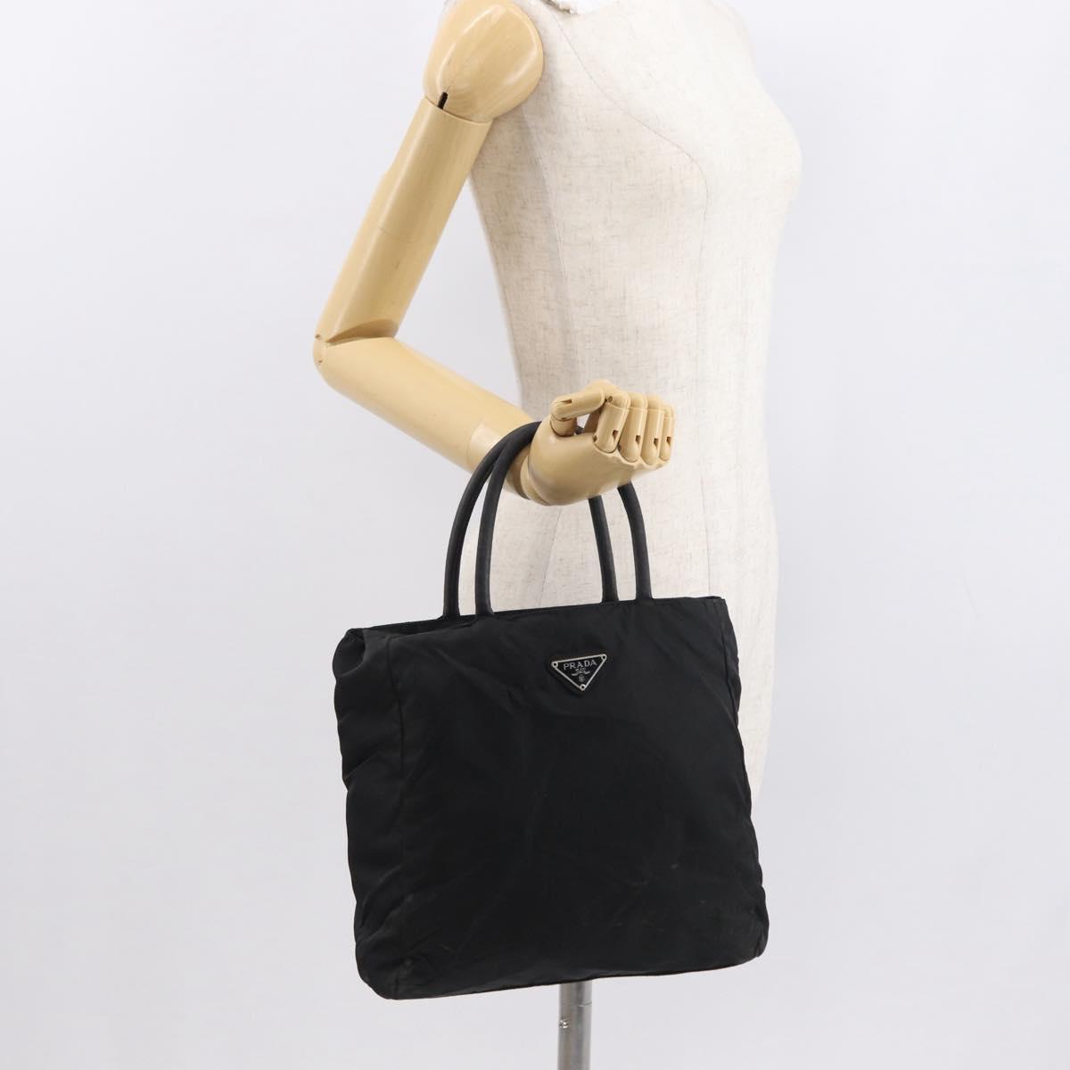 PRADA Hand Bag Nylon Black Silver Auth 163254