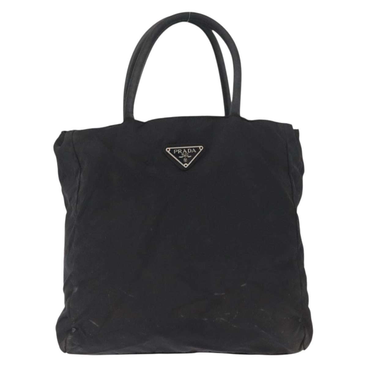 PRADA Hand Bag Nylon Black Silver Auth 163254