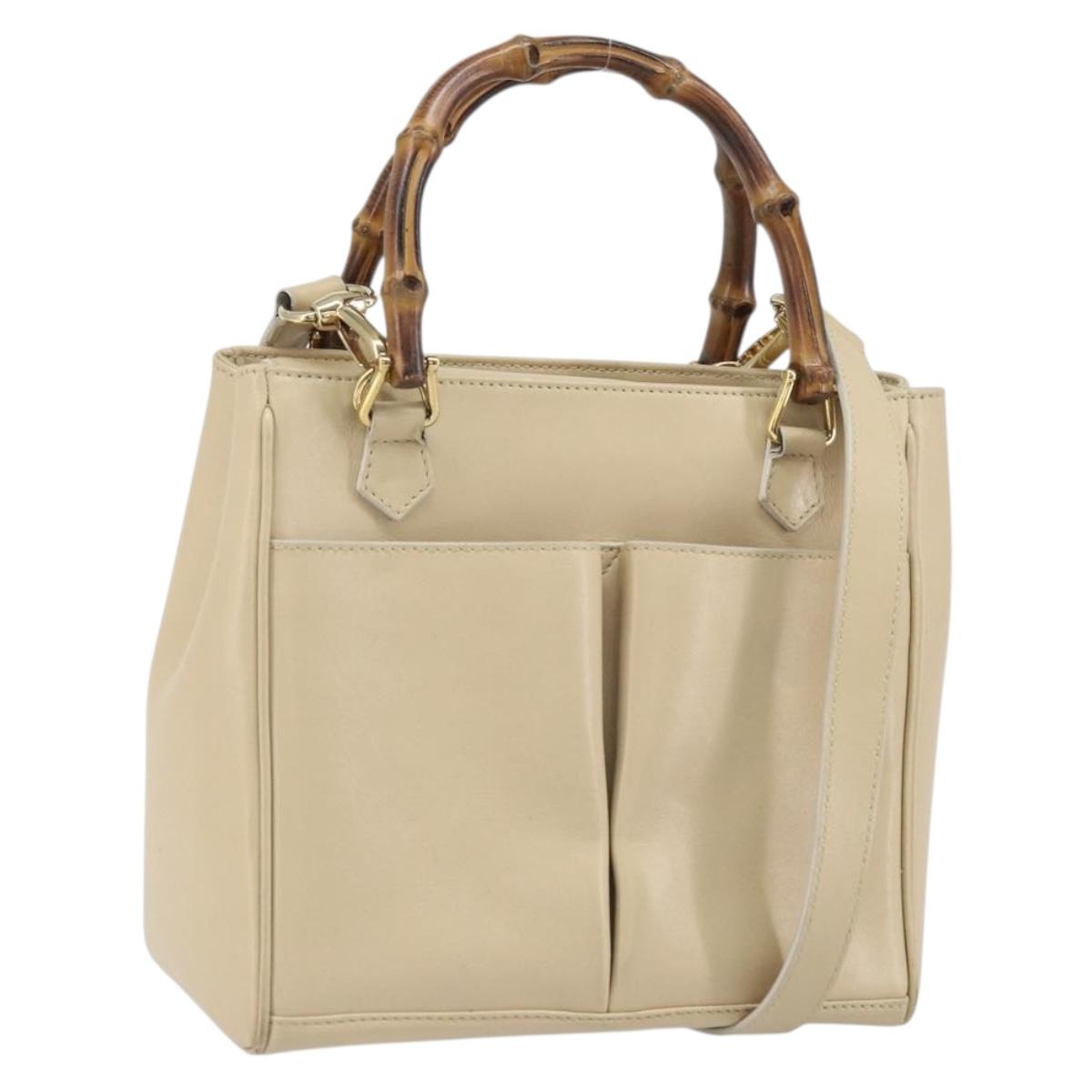 GUCCI Bamboo Hand Bag Leather 2way Ivory Gold 000 1364 0316 Auth 163255