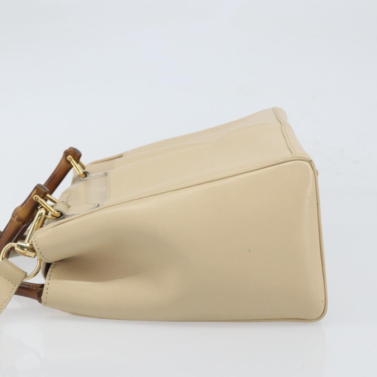 GUCCI Bamboo Hand Bag Leather 2way Ivory Gold 000 1364 0316 Auth 163255