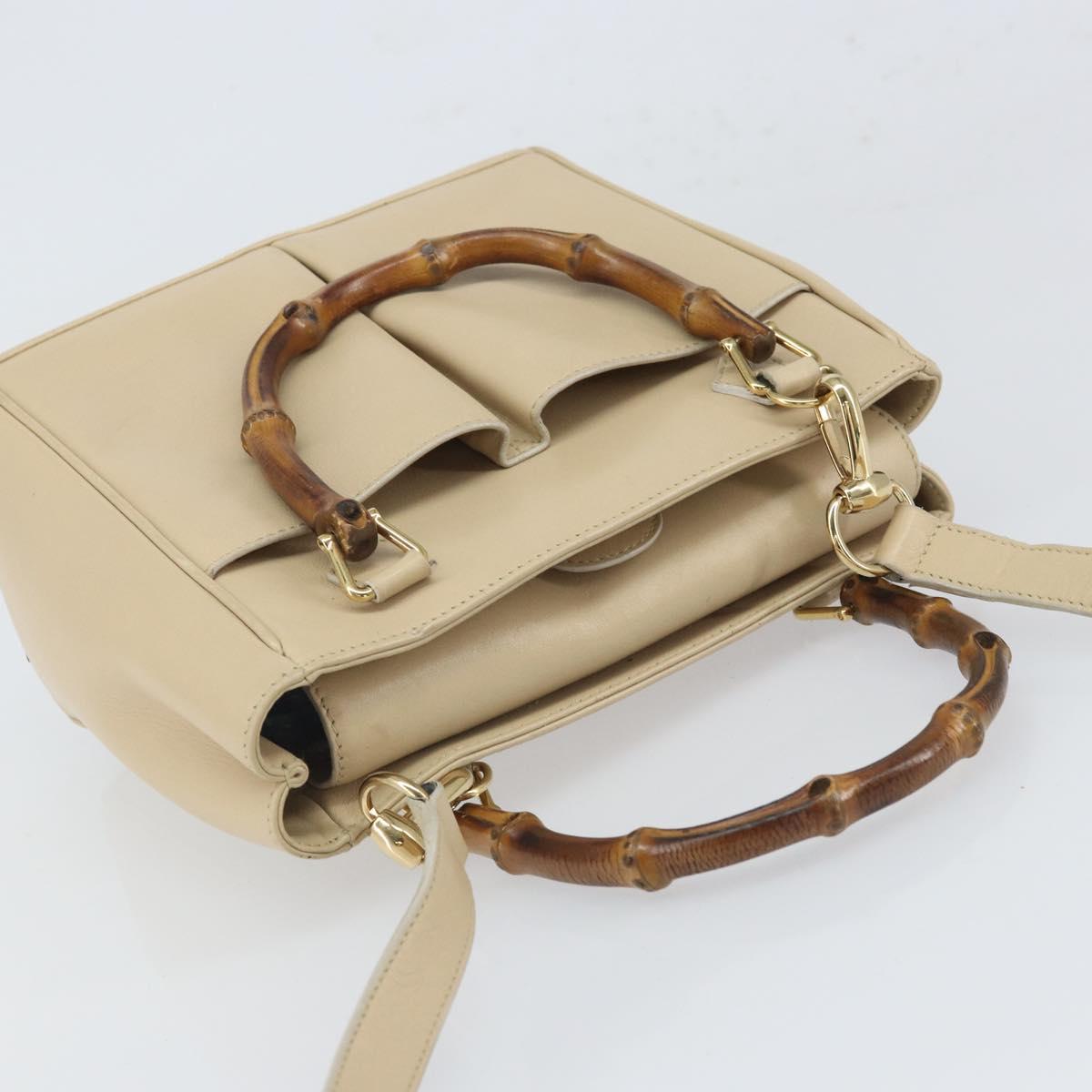GUCCI Bamboo Hand Bag Leather 2way Ivory Gold 000 1364 0316 Auth 163255
