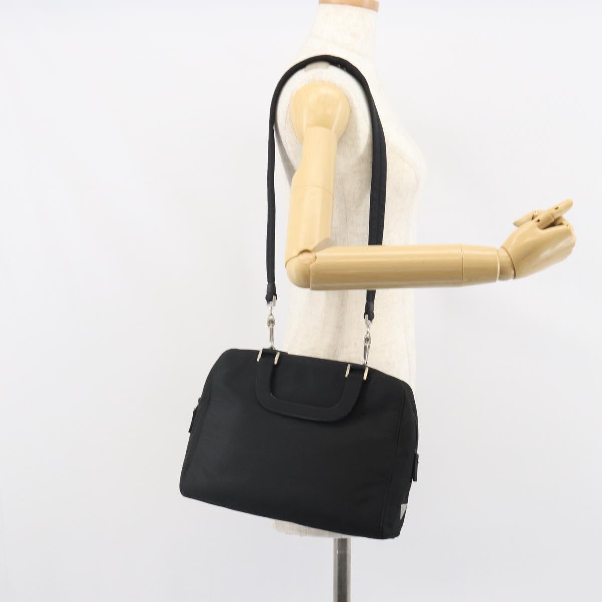 PRADA Hand Bag Nylon 2way Black Silver Auth 163263
