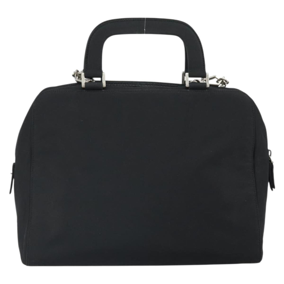 PRADA Hand Bag Nylon 2way Black Silver Auth 163263