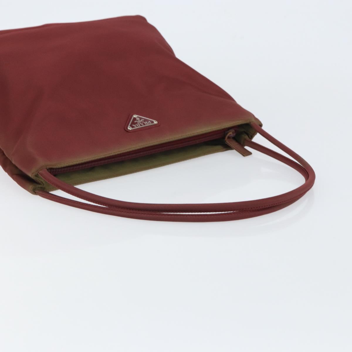 PRADA Tote Bag Nylon Bordeaux Silver Auth 163266