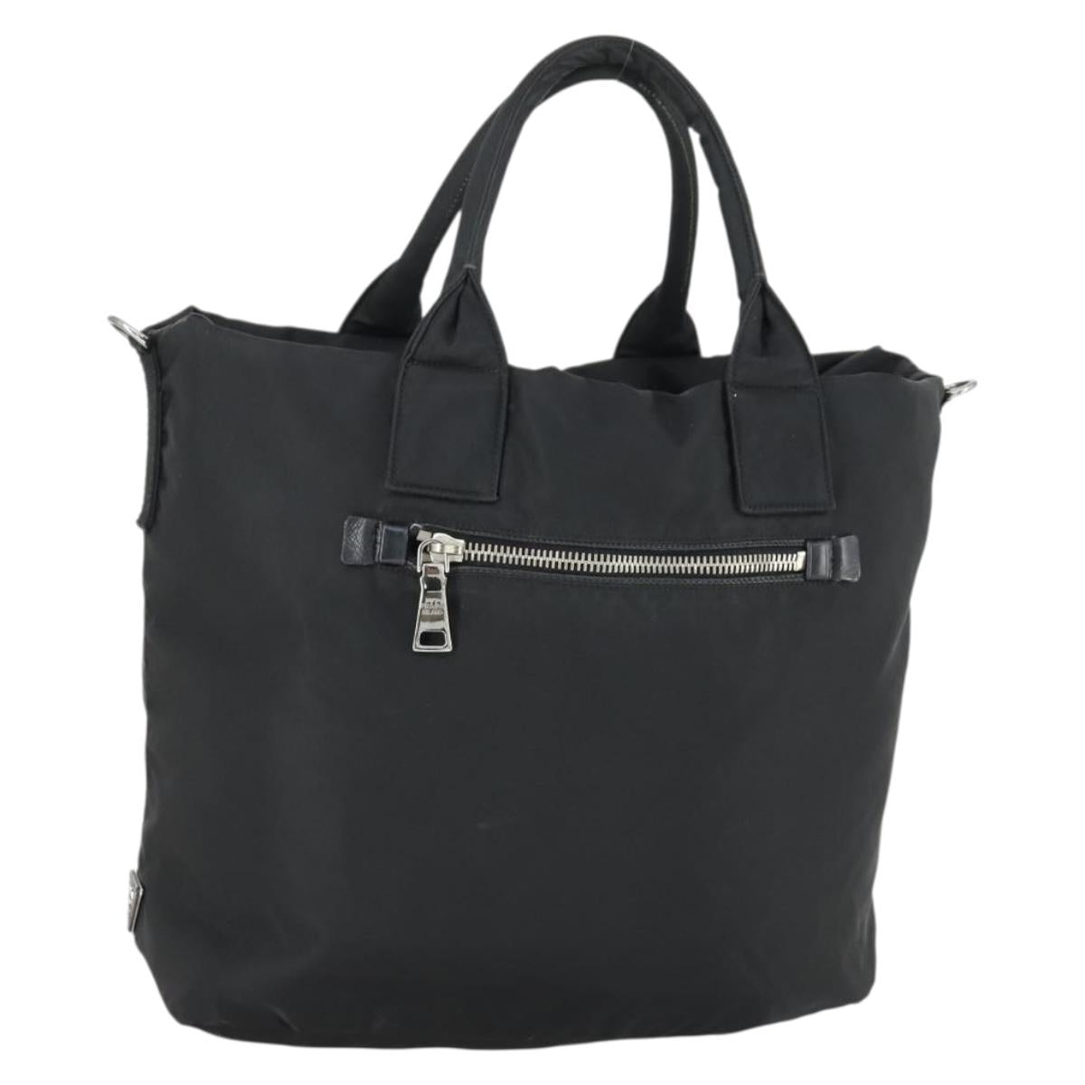 PRADA Hand Bag Nylon Black Silver Auth 163269