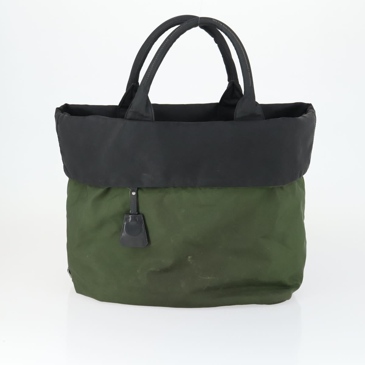 PRADA Hand Bag Nylon Black Silver Auth 163269