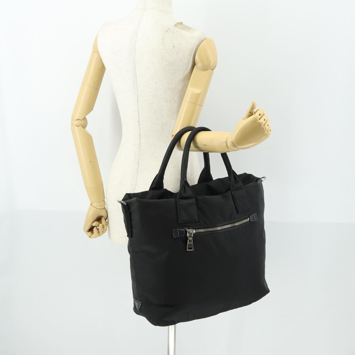 PRADA Hand Bag Nylon Black Silver Auth 163269