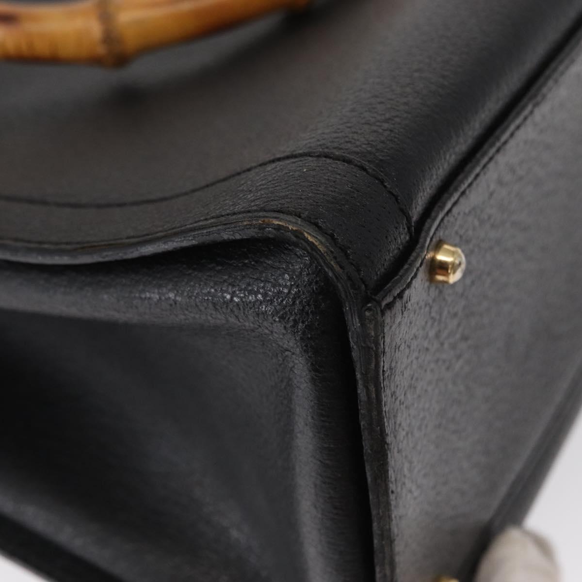 GUCCI Bamboo Hand Bag Leather Black Gold 02 1059 260 Auth 163270