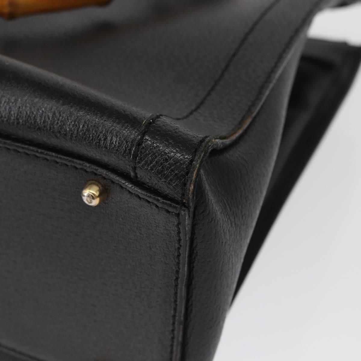 GUCCI Bamboo Hand Bag Leather Black Gold 02 1059 260 Auth 163270