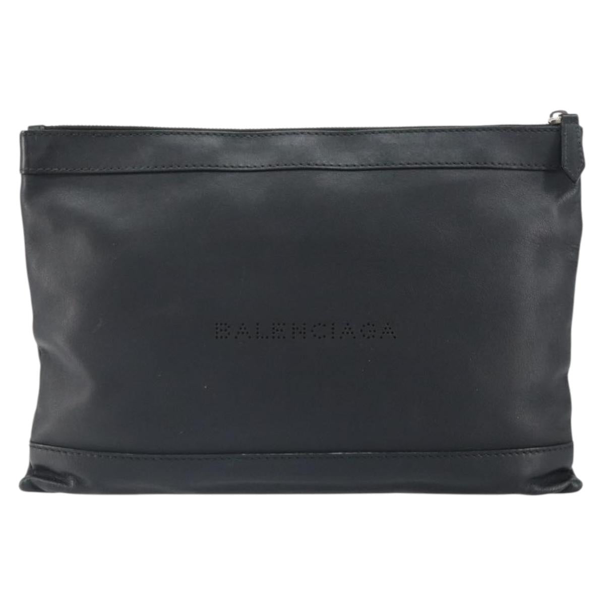 BALENCIAGA Clutch Bag Leather Black Silver 373834 Auth 163272