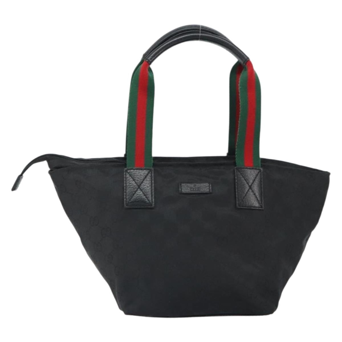 GUCCI GG Canvas Web Sherry Line Hand Bag Nylon Black Silver 131228 Auth 163273