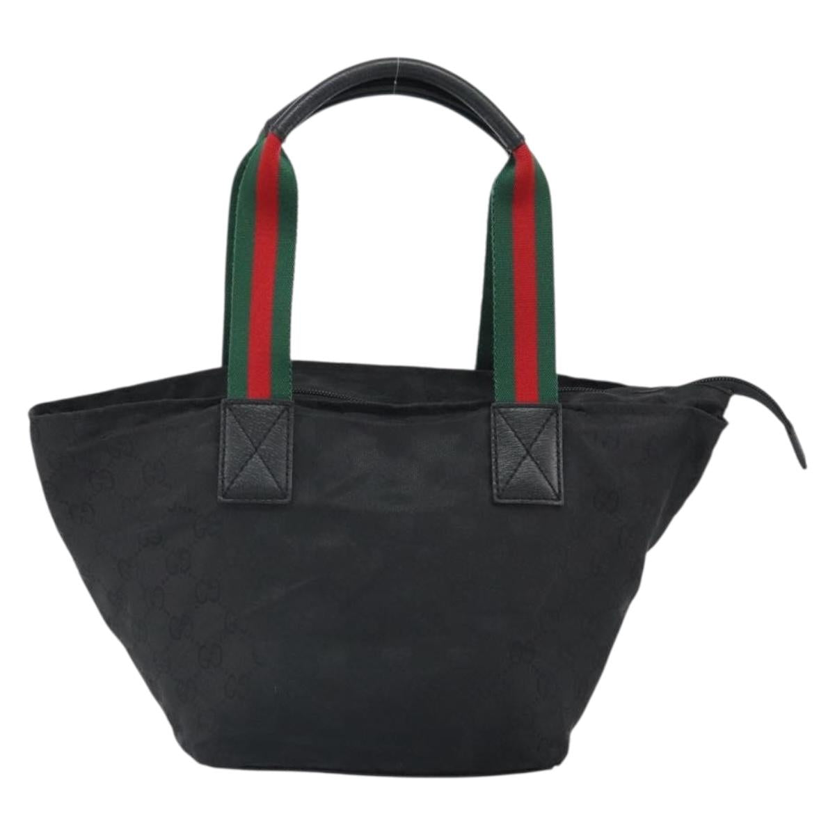 GUCCI GG Canvas Web Sherry Line Hand Bag Nylon Black Silver 131228 Auth 163273