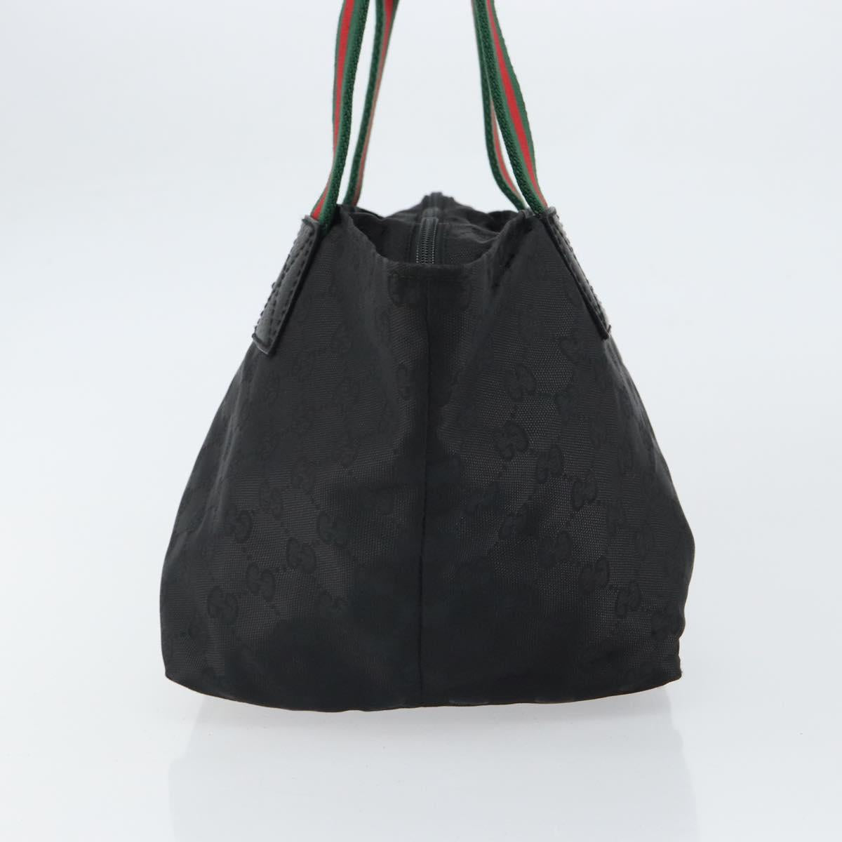 GUCCI GG Canvas Web Sherry Line Hand Bag Nylon Black Silver 131228 Auth 163273