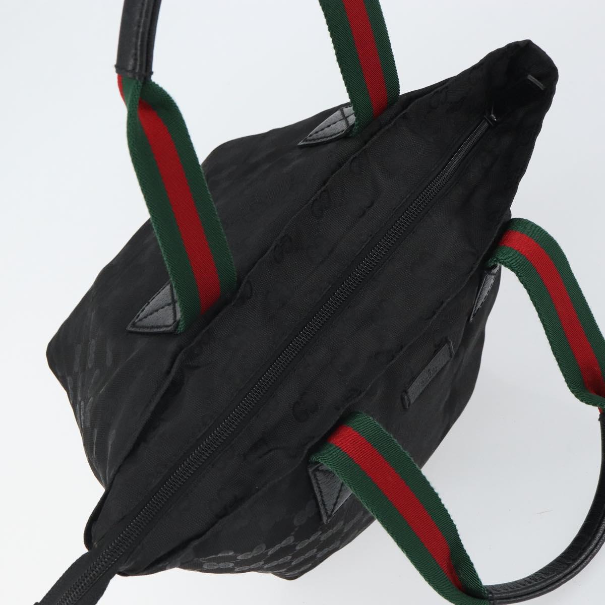 GUCCI GG Canvas Web Sherry Line Hand Bag Nylon Black Silver 131228 Auth 163273