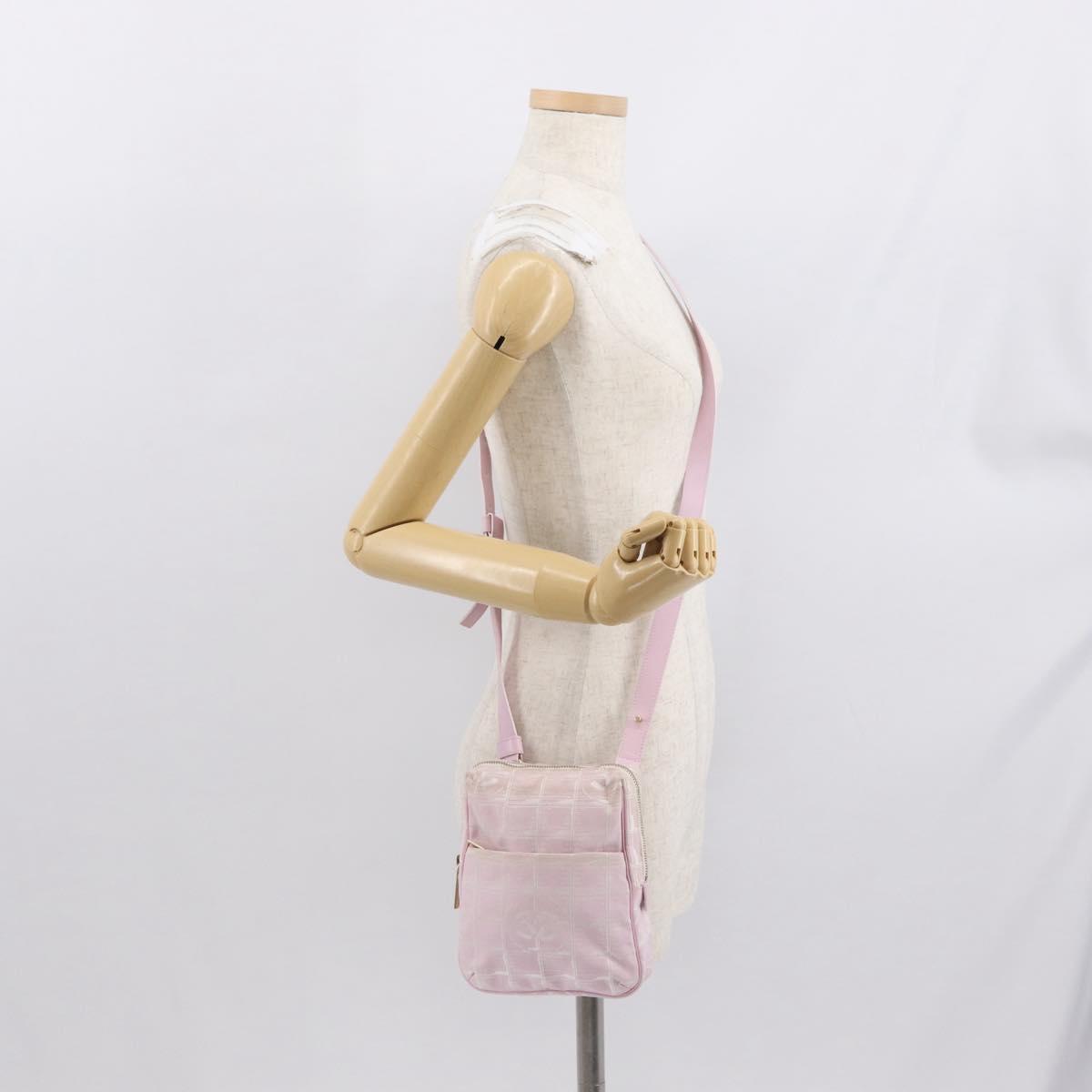 CHANEL New Travel Line Shoulder Bag Pink Gold CC Auth 163276