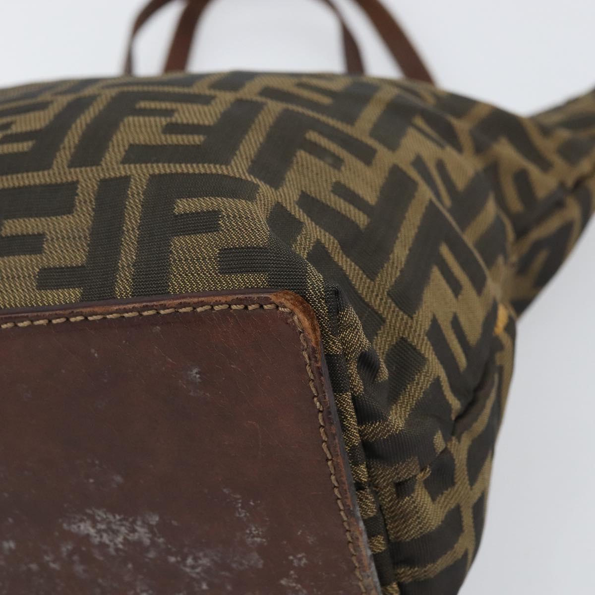 FENDI Zucca Canvas Hand Bag Brown Black Auth 163278